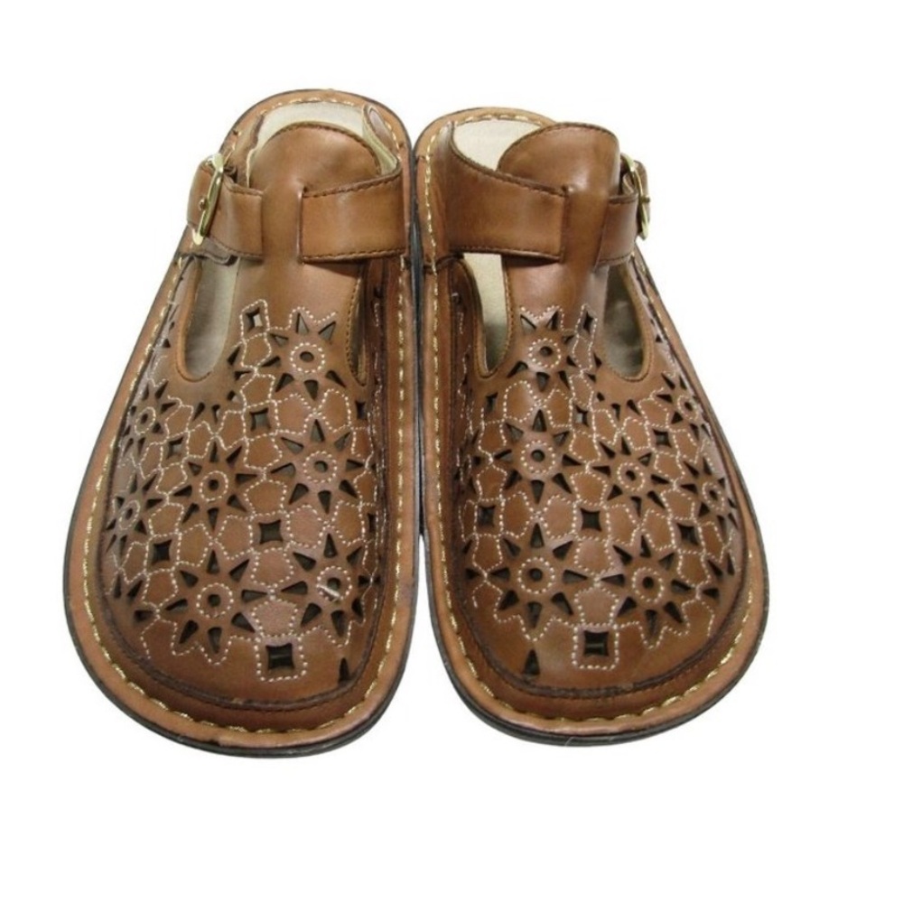 Alegria Star Cutout Tan Dusty Cognac Platform Leather Mules - Picture 2 of 4